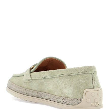 Tod'S oil green calfskin loafers with leather sole and gold detail