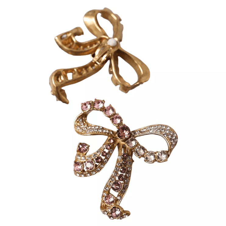 Gold Brass Pink Clear Crystal Bow Fiocchi Christmas - vivadelux