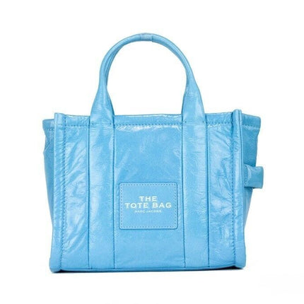 The Shiny Crinkle Mini Tote Air Blue Leather Crossbody Handbag Purse