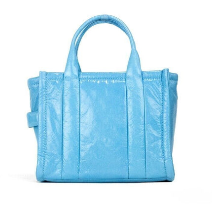 The Shiny Crinkle Mini Tote Air Blue Leather Crossbody Handbag Purse