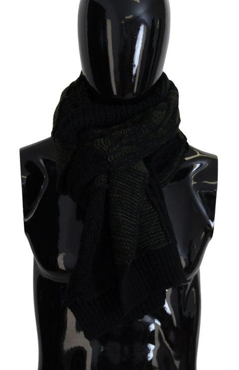 Elegant Wool Scarf in Black & Green