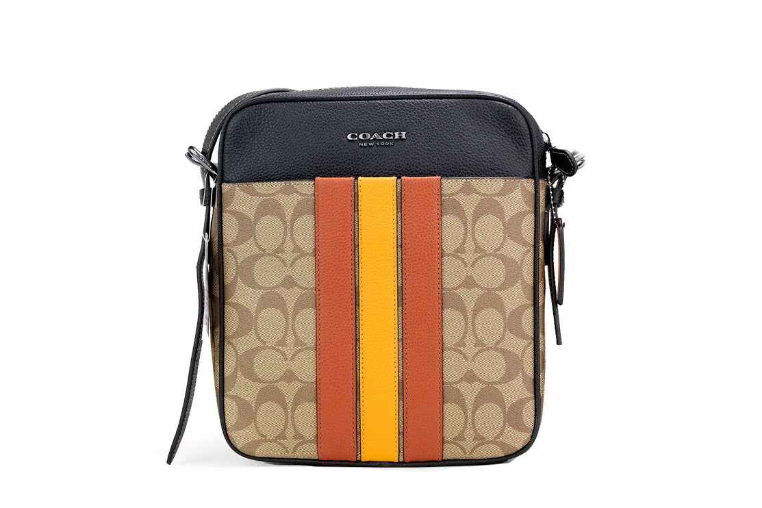 Hudson 21 Signature Varsity Stripe Bolsa Crossbody de lona recubierta